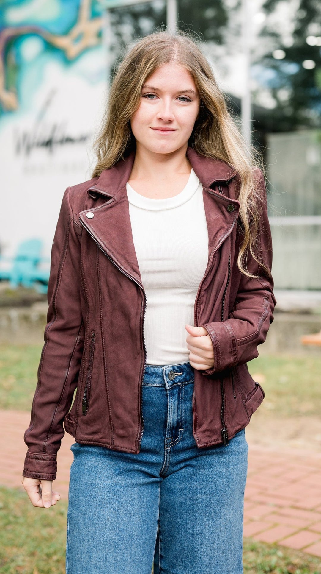 Twila Genuine Leather Jacket Wine