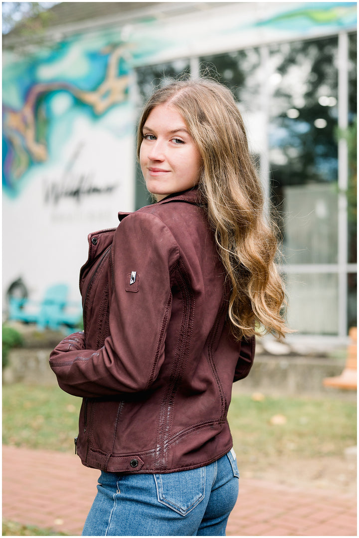 Twila Genuine Leather Jacket Wine