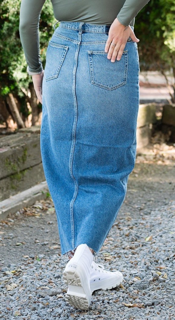 CrossEdge Denim Skirt – Wildflower Boutique Yellow Springs