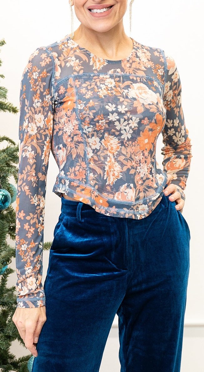 Floral Mesh Top Denim