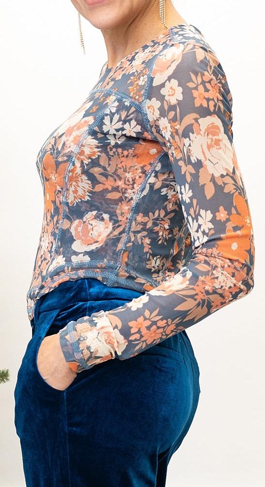 Floral Mesh Top Denim