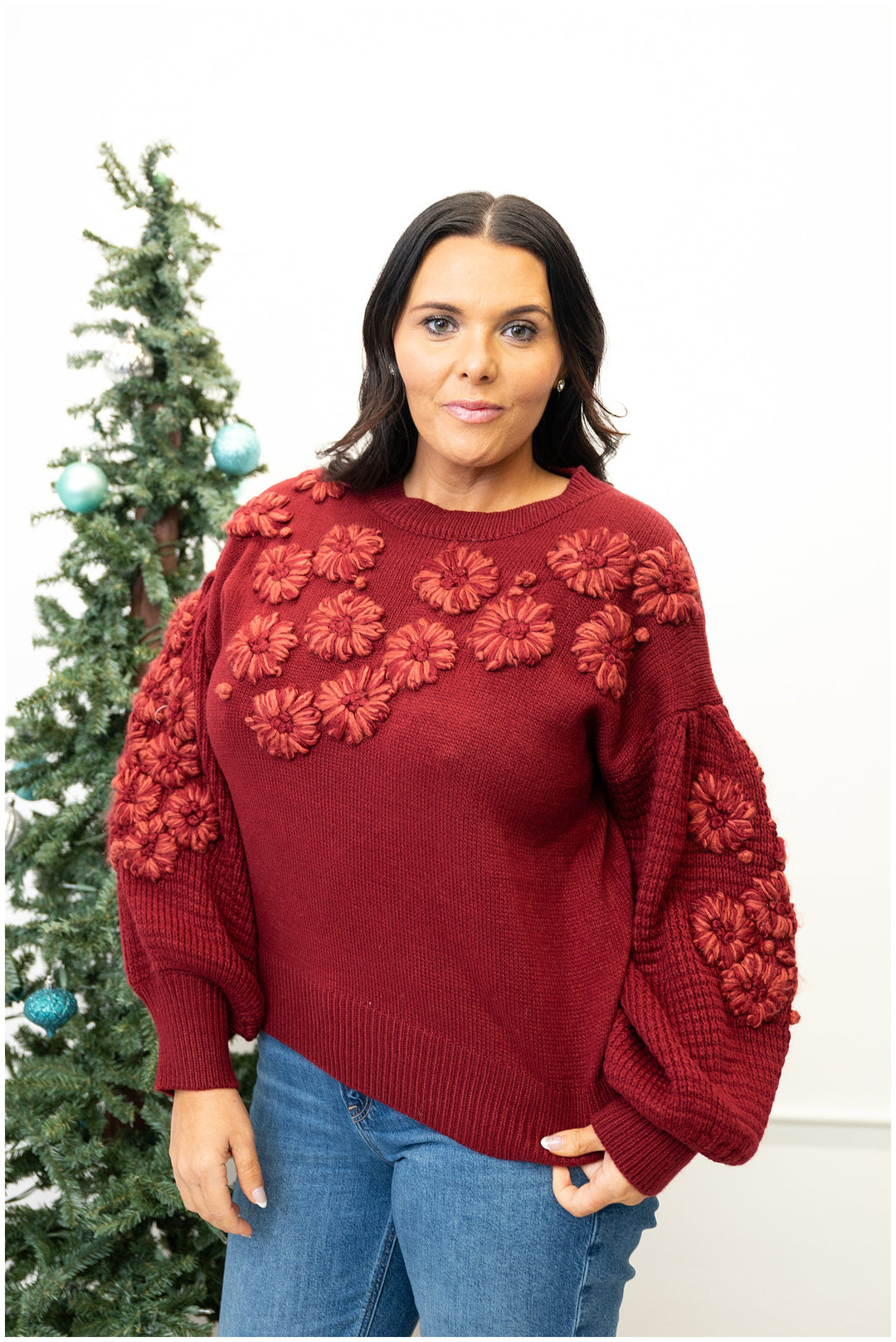 Floral Éclat Sweater Crimson