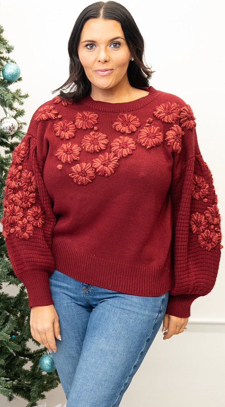 Floral Éclat Sweater Crimson