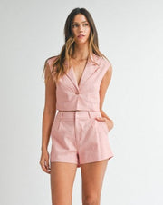 Linen Shorts-Pink