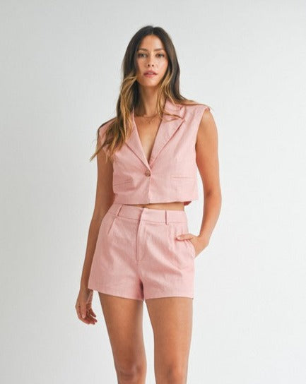 Linen Shorts-Pink