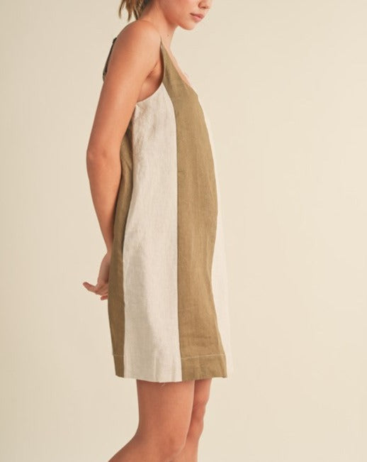 100% Linen Mini Dress OLIVE/OAT