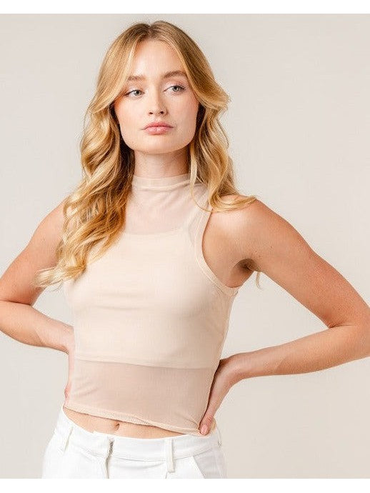 Mesh Muscle Tank w Cami Taupe