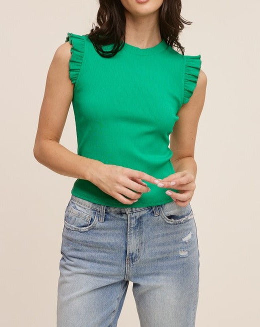 Ruffle Sleeve Tee in Kelly Green