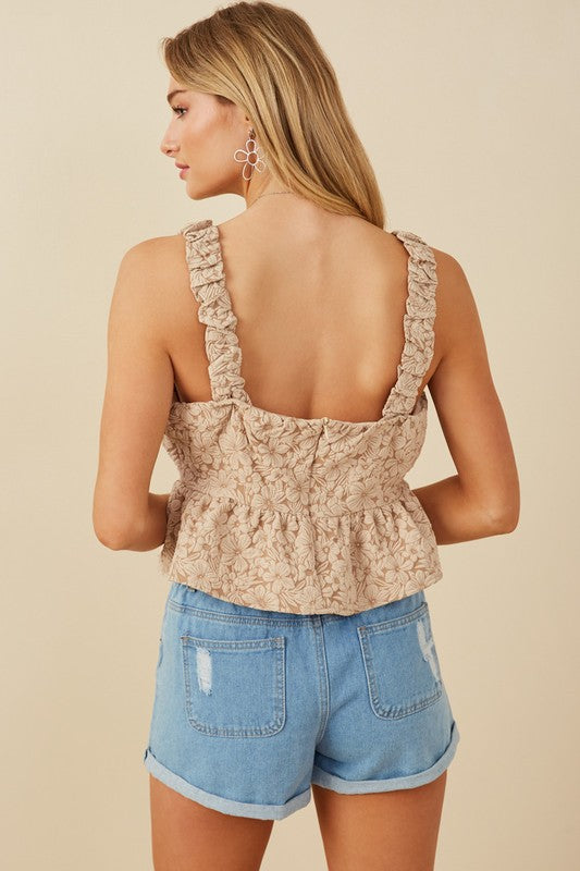 Floral Babydoll Top TAUPE