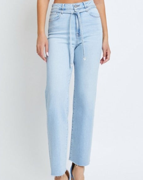 HIDDEN Cropped Light Wash Wide Leg Jeans