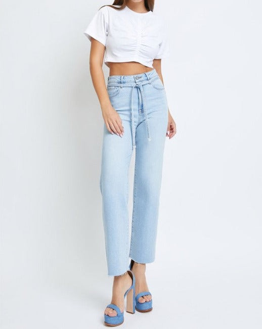 HIDDEN Cropped Light Wash Wide Leg Jeans