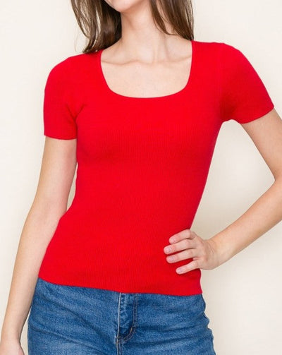 Ribbed Scoop Neck Knit Top