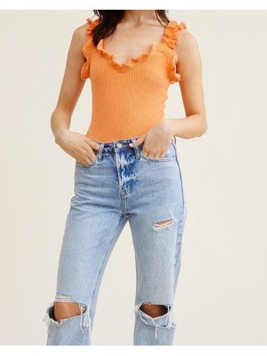 Ruffle Detail Bodysuit in Creamsicle