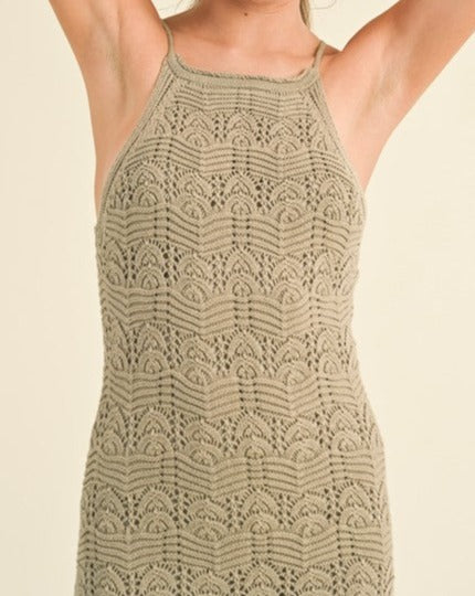 Crochet Knit Maxi Dress in Olive