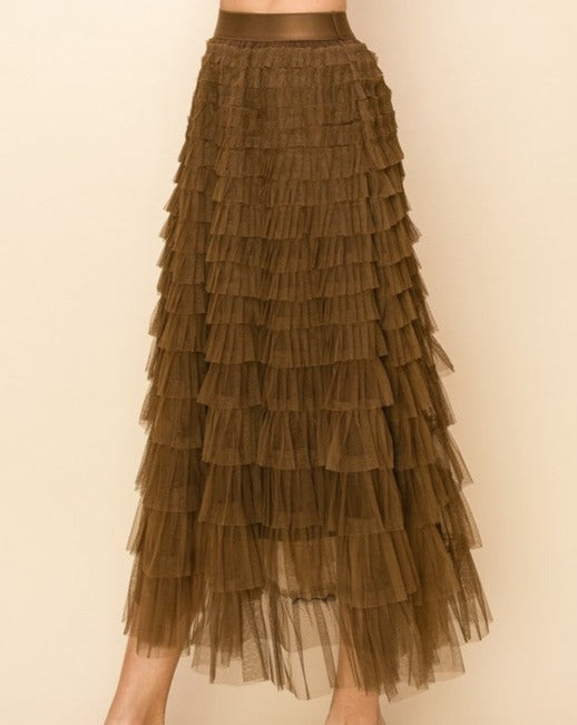 Tiered Tulle Skirt in BROWN