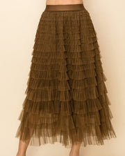 Tiered Tulle Skirt in BROWN