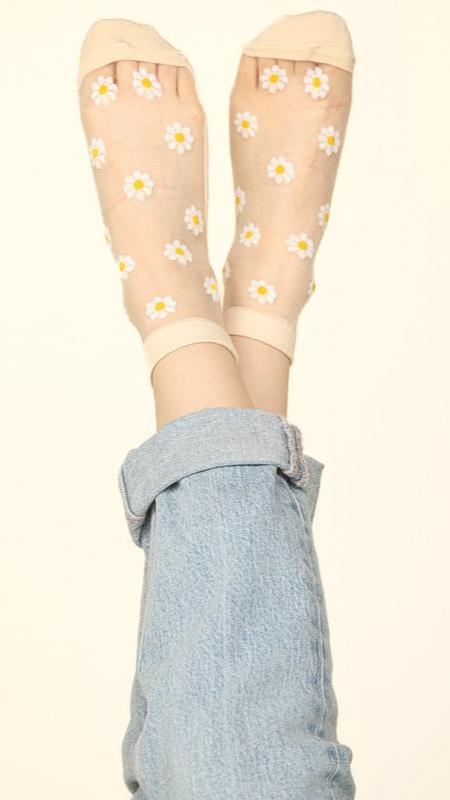 Blossom Stripe Ankle Socks Nude