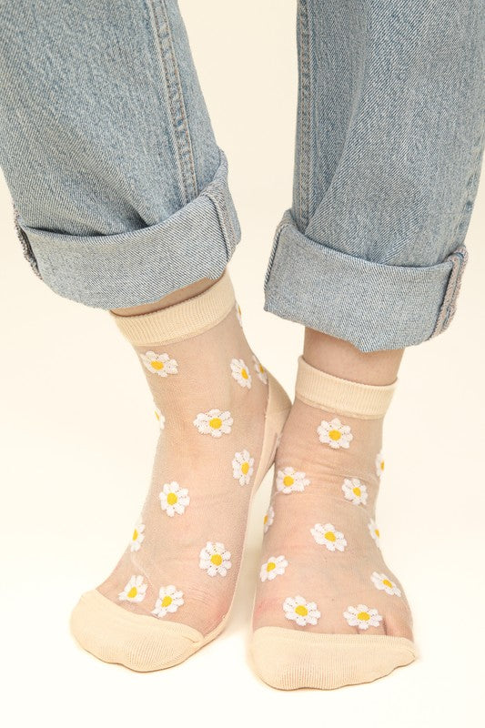 Blossom Stripe Ankle Socks Nude