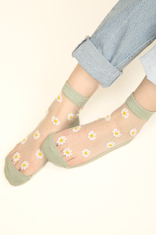 Blossom Stripe Ankle Socks Sage