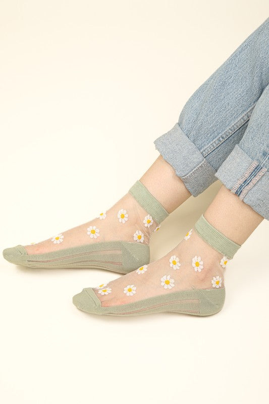 Blossom Stripe Ankle Socks Sage