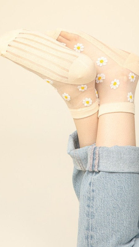 Blossom Stripe Ankle Socks Nude