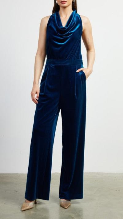 Velvet Cowl Neck Jumpsuit Teal