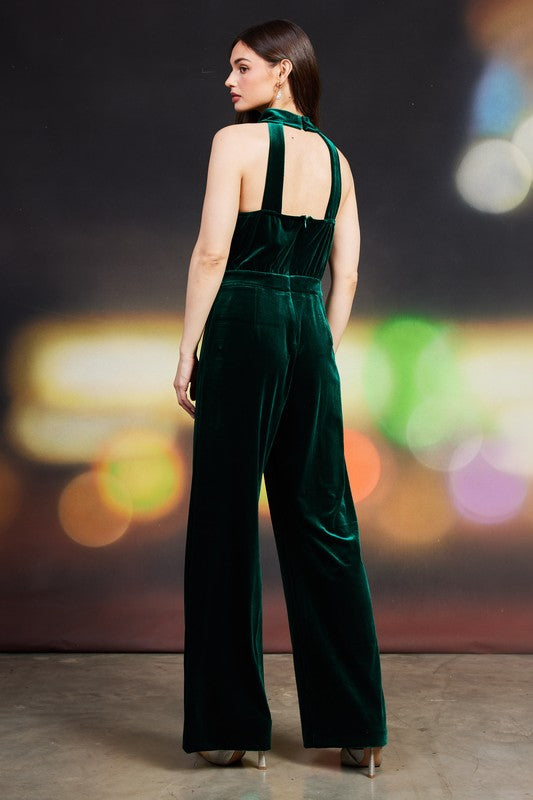 Velvet Cowl Neck Jumpsuit Hunter Green