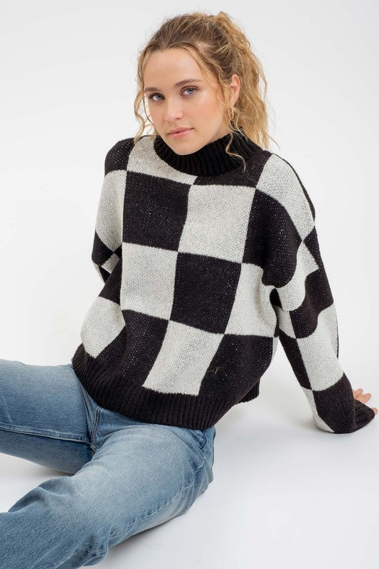 Bold Check Mock Sweater