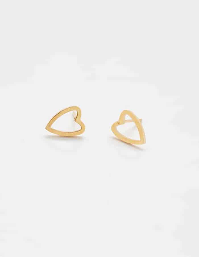 Gold Heart Outline Stud Earrings