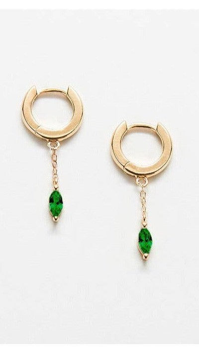 Green CZ Short Chain Huggie Earrings