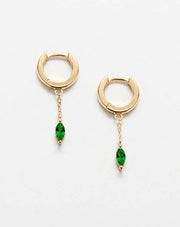 Green CZ Short Chain Huggie Earrings