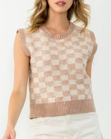 Checkered Knit Vest Top