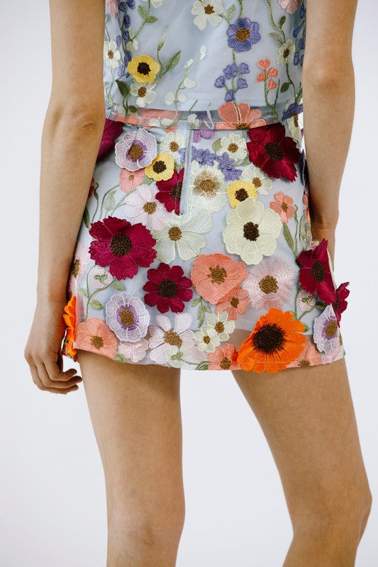 Applique Floral Mini Skirt