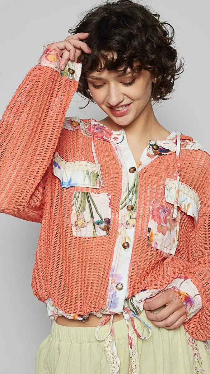 Floral Patch Jacket Coral