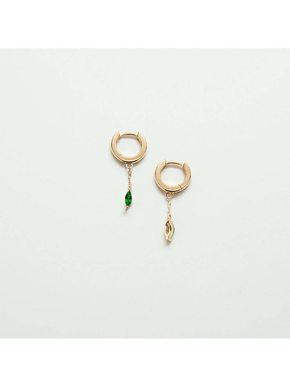 Green CZ Short Chain Huggie Earrings