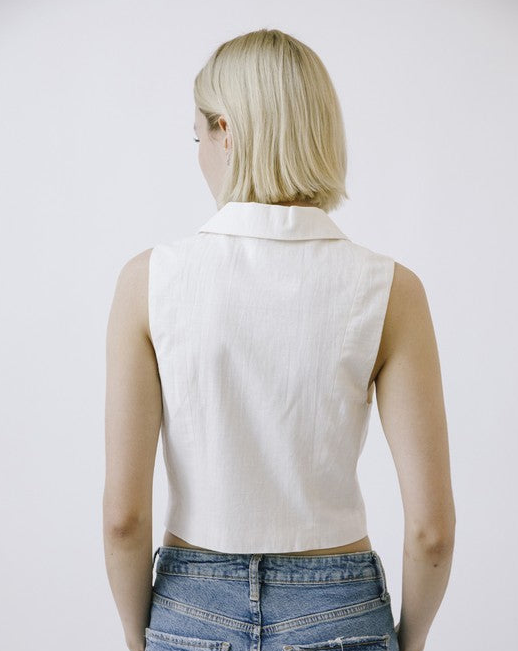 Linen Vest Top in Ivory