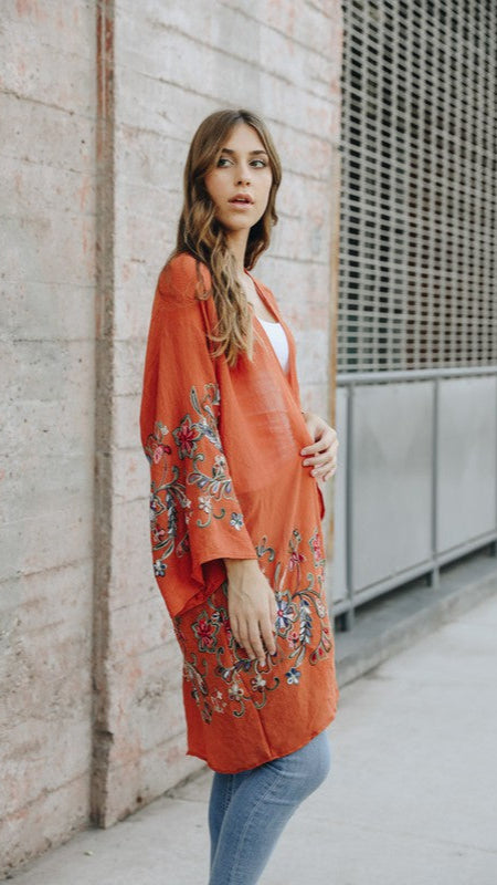 Spring Floral Cardigan (Rust)