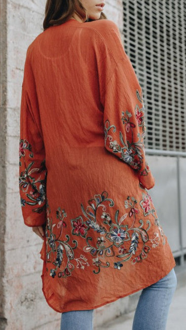 Spring Floral Cardigan (Rust)