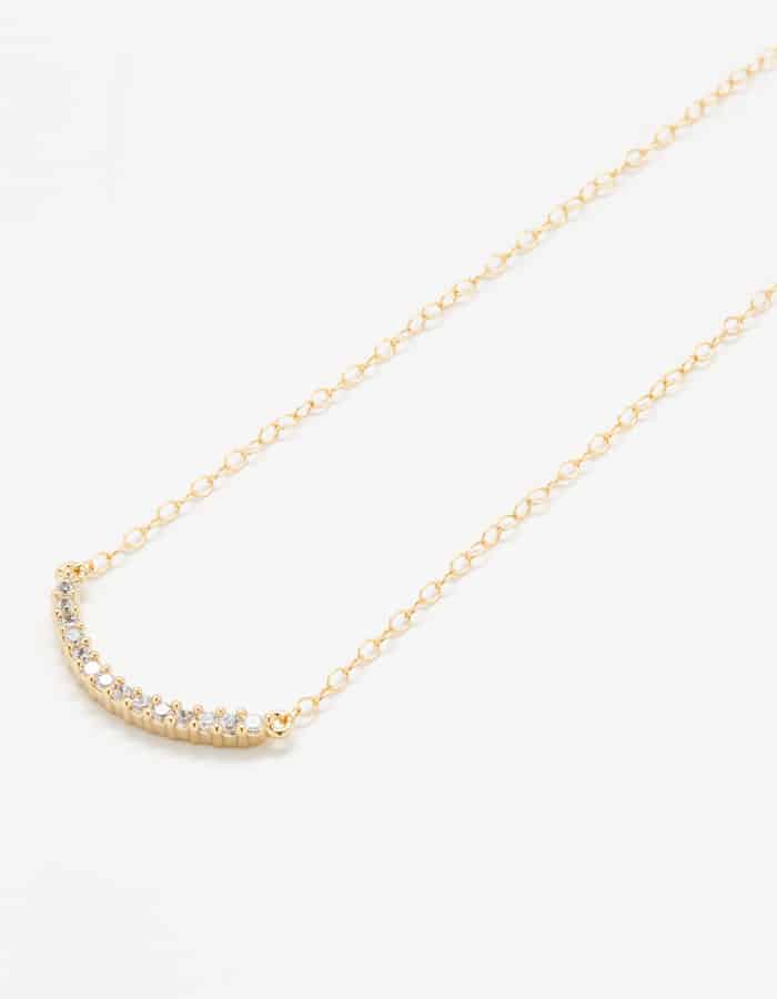 Gold Pave Curved Bar Necklace