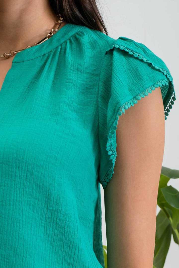 Split Neck Petal Sleeve Top