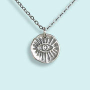 Sterling Silver Evil Eye Hammered Medallion Necklace