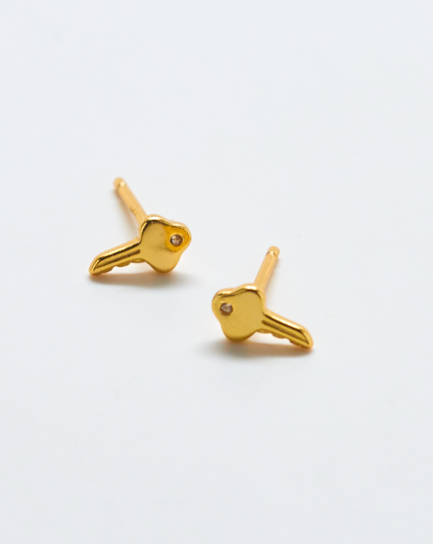 Gold Vermeil Pavé Key Stud Earrings