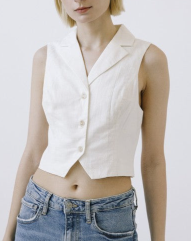 Monica Linen Vest Top in Ivory