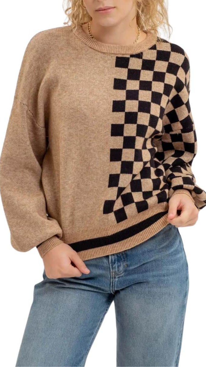 Bold Blocked Sweater- Khaki