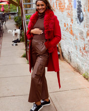 Fur Trim Red Wool Coat