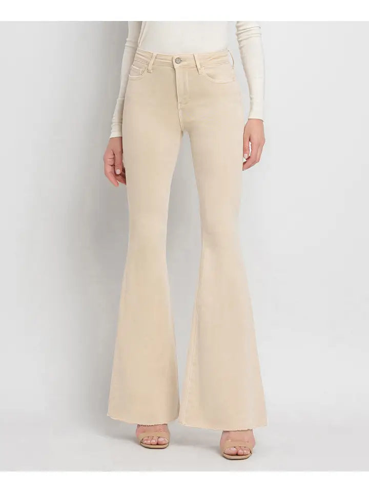 High Rise Raw Hem Super Flare