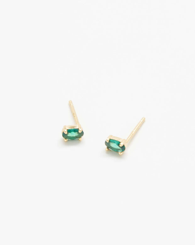 Green CZ Oval Stud Earrings