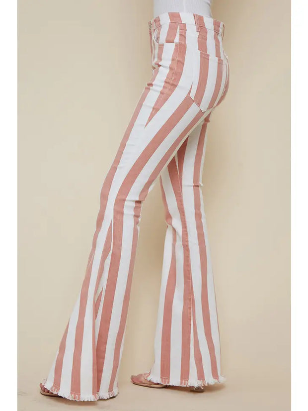 Burnt Coral Striped Bell Bottoms