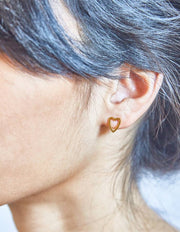 Gold Heart Outline Stud Earrings