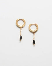 Black CZ Short Chain Huggie Hoop Gold Vermeil Earrings